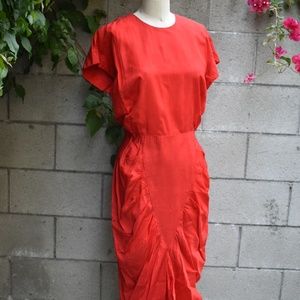 Vintage 80s red draped cocktail dress new wave M 8